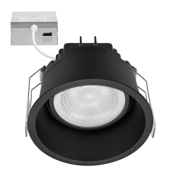 Maxxima 4 in. 5 CCT Adjustable LED Slim Regressed Eyeball Gimbal Downlight, Black Trim, 1000 Lumens, Color Selectable 2700K-5000K, 360° Rotation