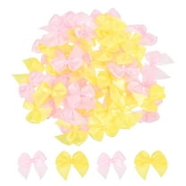 100Pcs Mini Ribbon Bow 1" Mini Fabric Satin Ribbon Flower Bows for Craft DIY Sewing Wedding Birthday Party Pink & Yellow