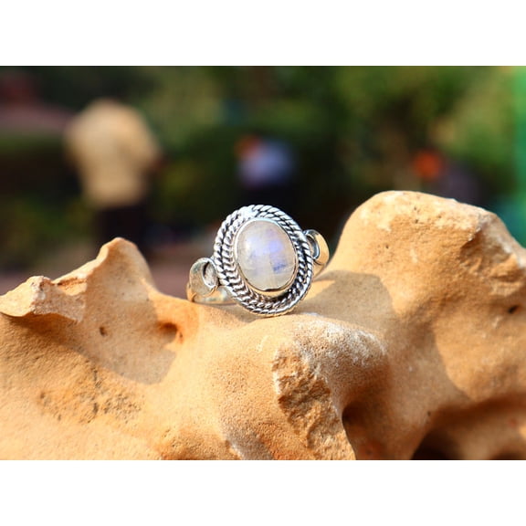 Heaven Crafts 925 Sterling Silver Oval Moonstone Ring Blue Gemstone Handmade Silver Jewelry Gift Item