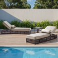 thumbnail image 3 of Opohoro 3-Pieces Adjustable Outdoor Rattan Wicker Chaise Lounge Set, Outdoor Reclining Chairs with Side Table for Garden Pool Backyard Deck, Beige, 3 of 12