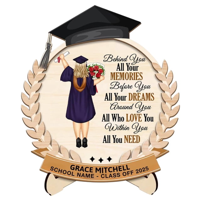 Adorno de Madera de Graduación 2025 | Regalo de Graduación Artesanal de Madera de Haya y Nogal | Decoración para El Hogar, El Escritorio y La Oficina | Recuerdo Motivacional de Graduación | Recuerdo