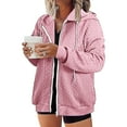 thumbnail image 2 of Xudanell Zip up Hoodie Women Solid Color Simple Oversized Sweatshirt Woven Texture Hoodie Sweater Pink XXXL, 2 of 9