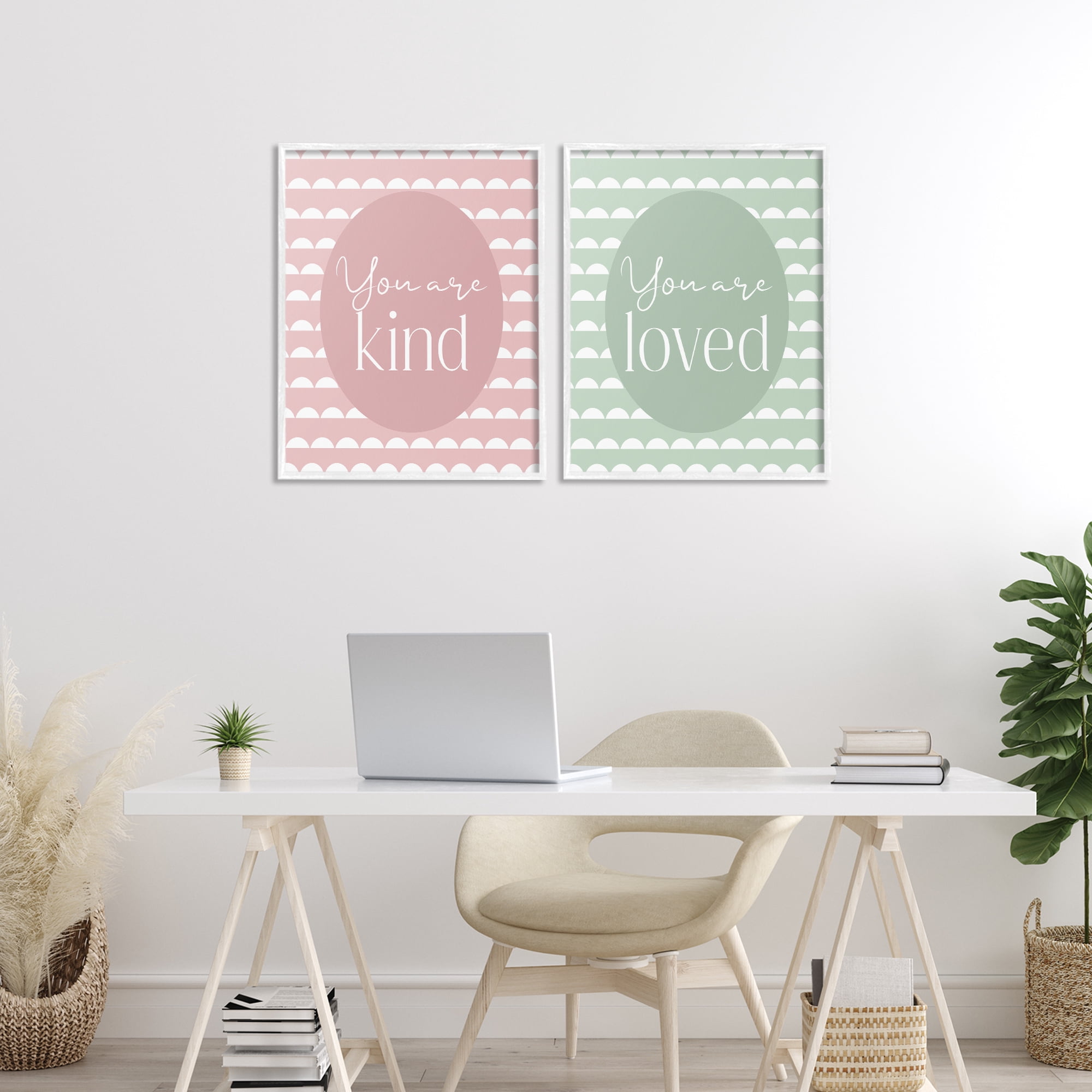 Stupell Industries Pastel Kind & Loved 2 Piece White Framed Giclee Art Set, design by Christine Simpson Art