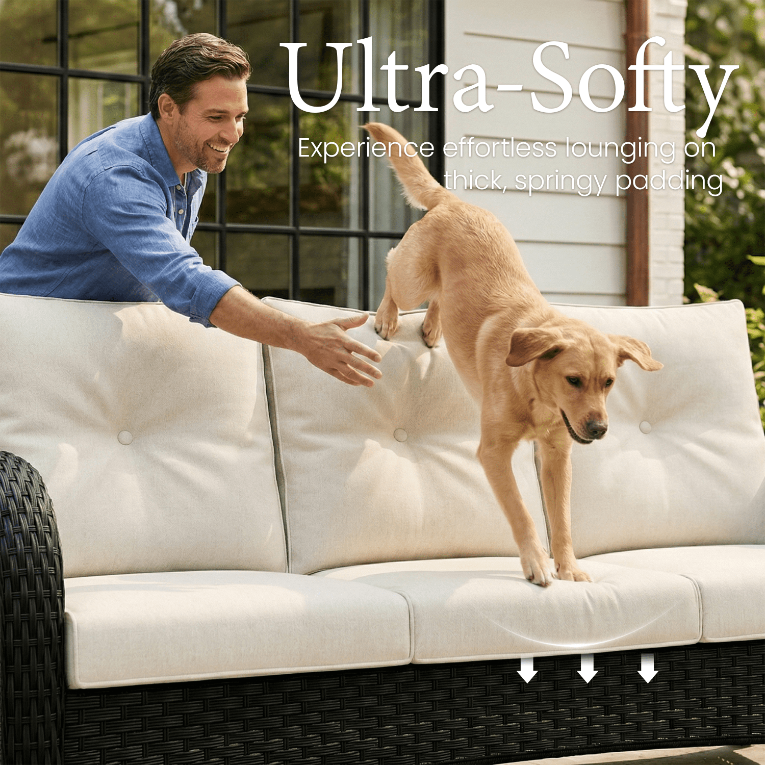 LayinSun 7 Pieces Patio Outdoor Conversation Set, Wicker Furniture Set with Swivel Chairs and Fire Pit Table 7-Seat