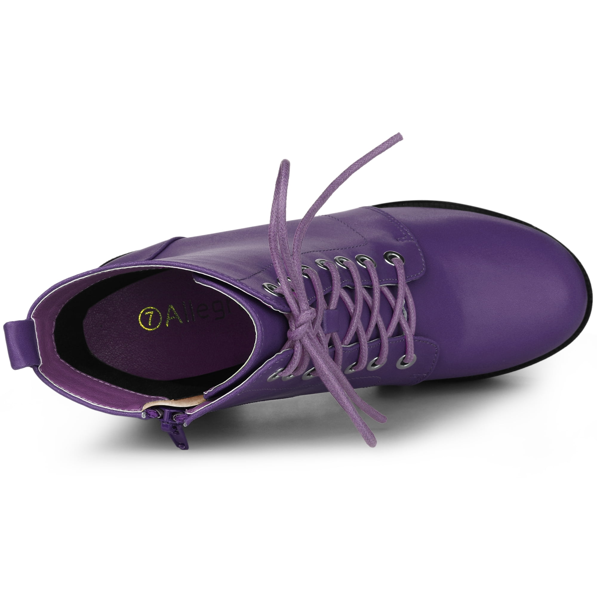 DARING DIVA Women's Zip Platform Block Heel Combat Boots Purple 7.5