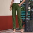 thumbnail image 2 of Laqbezok Women's Cotton Linen Pants, High Waist Drawstring Casual Loose Trousers with Pockets for Summer Beach Travel Vacation, 2 of 7