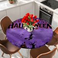thumbnail image 2 of Happy Halloween Round Tablecloth 36-44 Inch Round Fitted Table Cloth with Elastic Edge, Pumpkin Witch Castle Cat Tree Purple Black Waterproof Table Cover Protector for Outdoor Picnic Party Dining, 2 of 6
