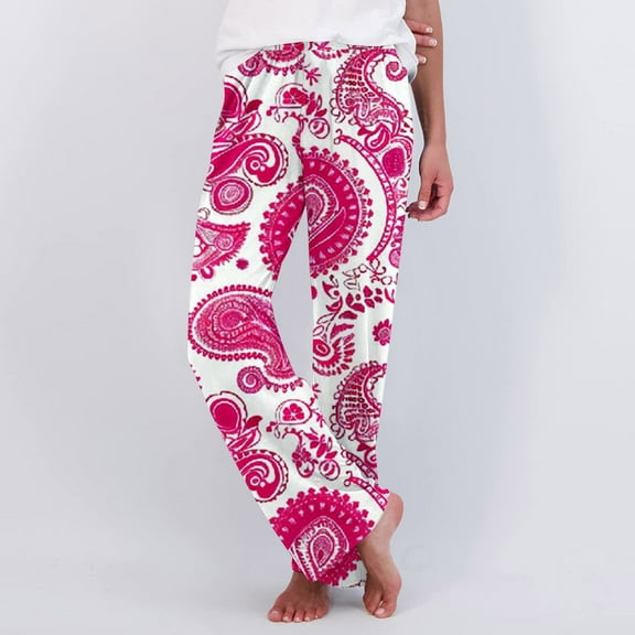 Aobny Pants Only Womens Pajama Pants Boho Paisley Loungewear Wide-Leg Full Sexy Pajamas,L