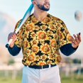thumbnail image 5 of Zufioo Sunflowers 1 Print Men's Baseball Short Sleeve, Moisture Wicking Button-Down Hip Hop Tee-X-Large, 5 of 7