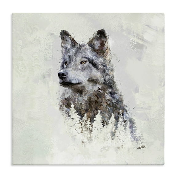 Stupell Industries Rustic Wolf & Trees Animals & Insects Painting Gallery Wrapped Canvas Art Print Wall Art, 17 x 17