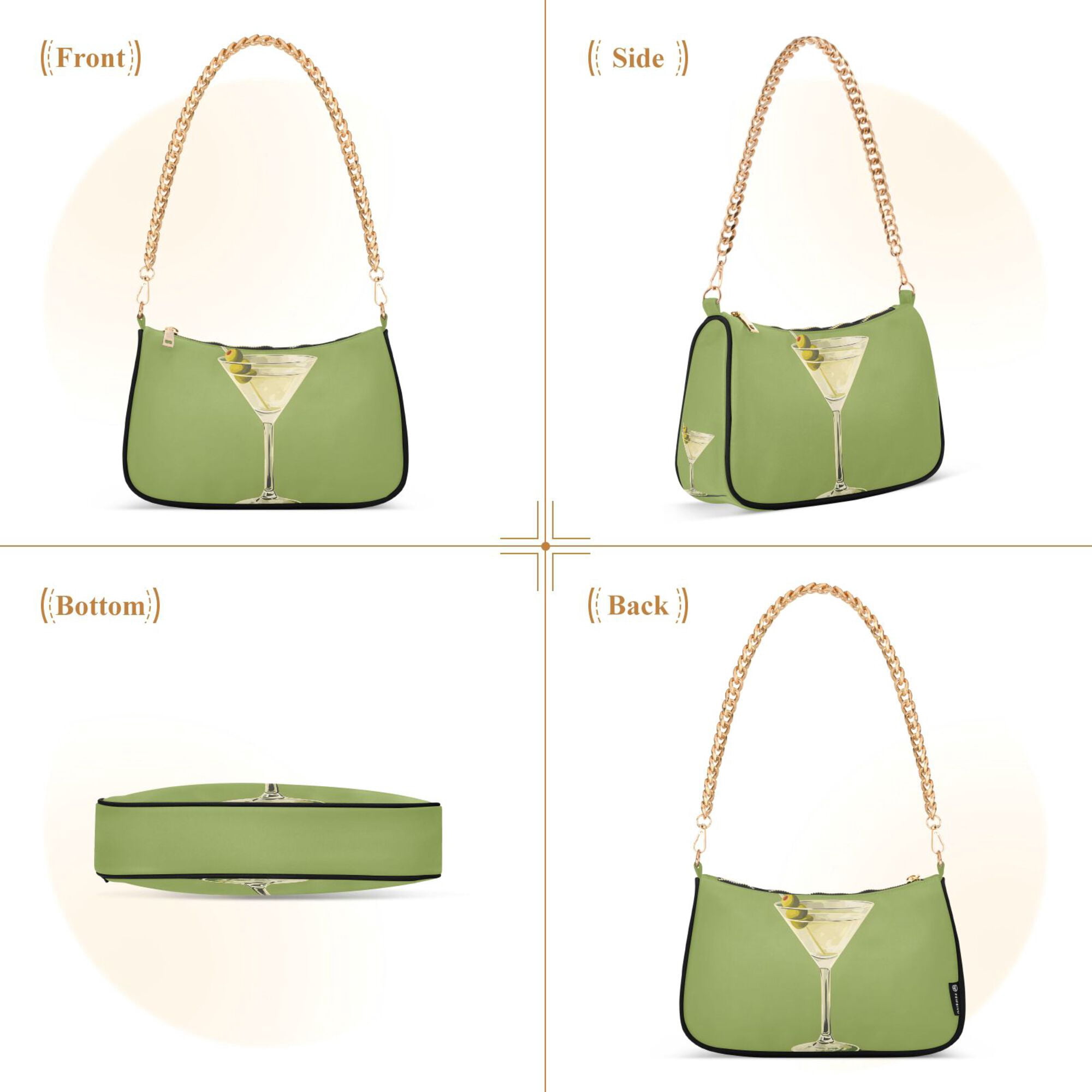 FORMRS Womens Shoulder Bag with Chain Strap Clutch Purse Cute Tote Handbag, Martini with Olive