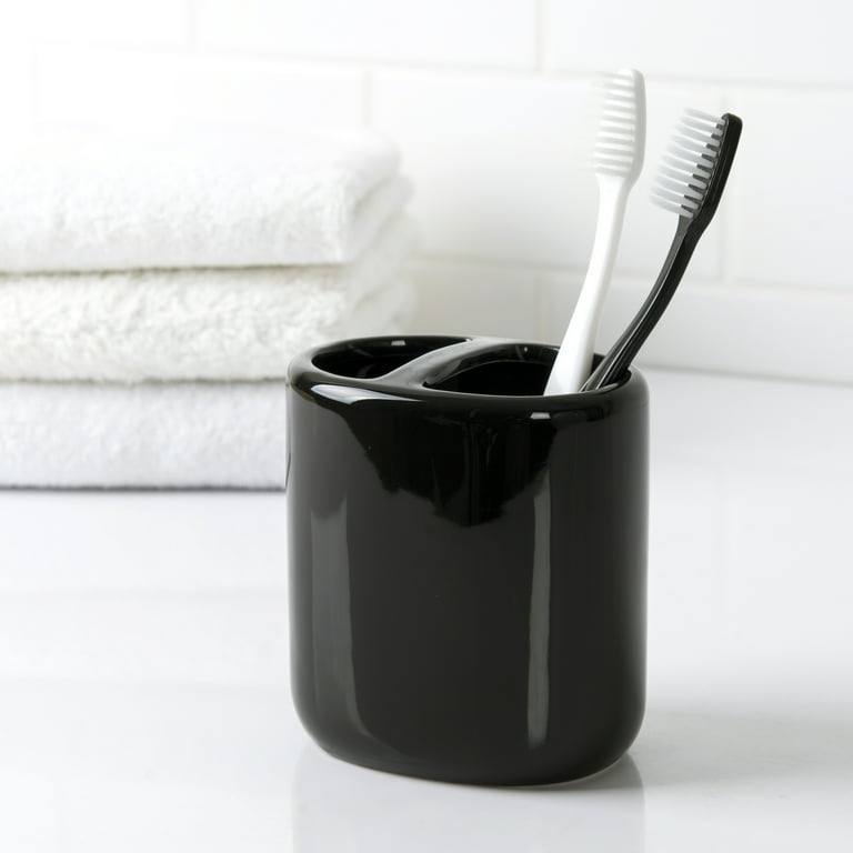 Mainstays Basic Ceramic Toothbrush Holder Rich Black 
