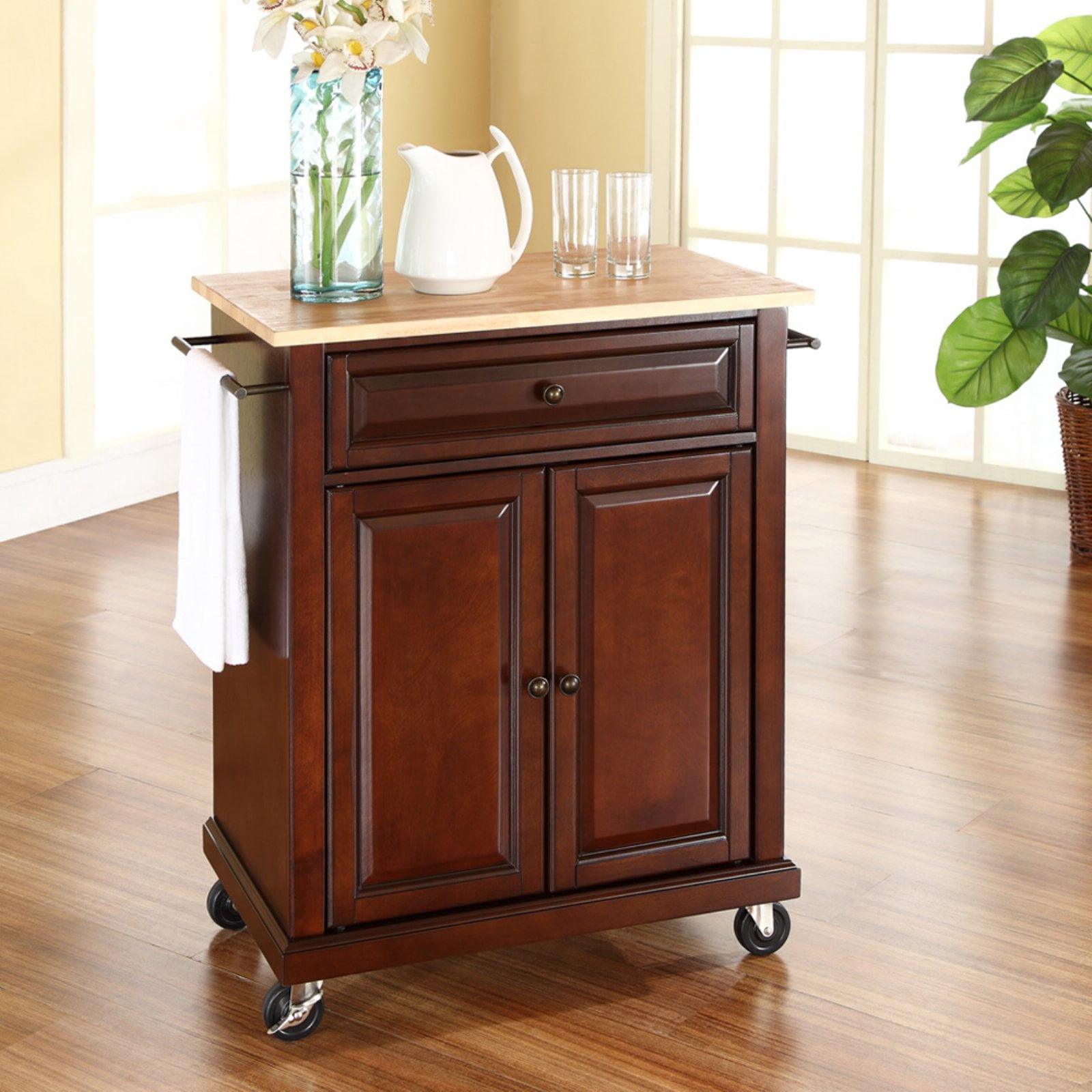 Crosley Furniture Natural Wood Top Portable Kitchen Cart - Walmart.com
