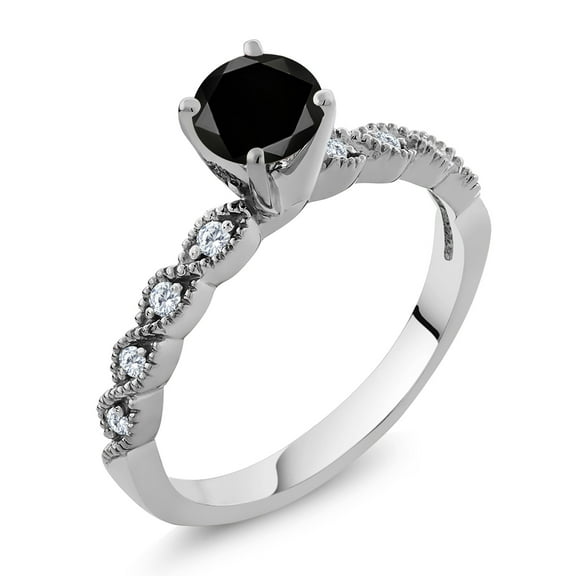 Gem Stone King 925 Sterling Silver Ring Round Black Diamond and Moissanite (1.17 Cttw, Size 8)