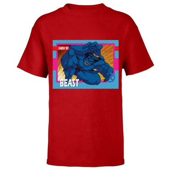Marvel Studios X-Men ’97 Beast Retro Trading Card- Short Sleeve T-Shirt for Kids - Customized-Red