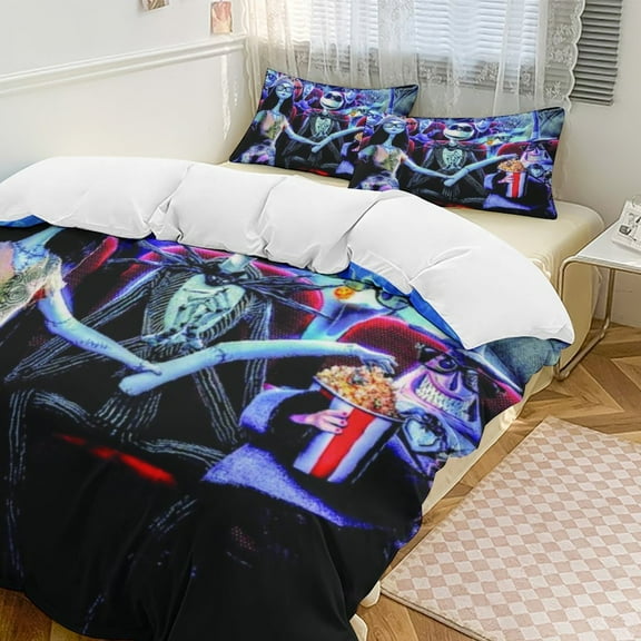 Nightmare before Christmas Theater Print Cotton Comforter Set Print Cotton Comforter Set 3 Piece Bedding Sets - Soft Microfiber Zipper and Pillowcase