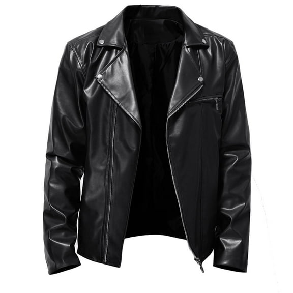 TIHLMK Men's Leather Jacket Vintage Stand Collar Men's Leather Plus Fleece Jacket, Motorcycle Jacket, Warm Leather Jacket Black