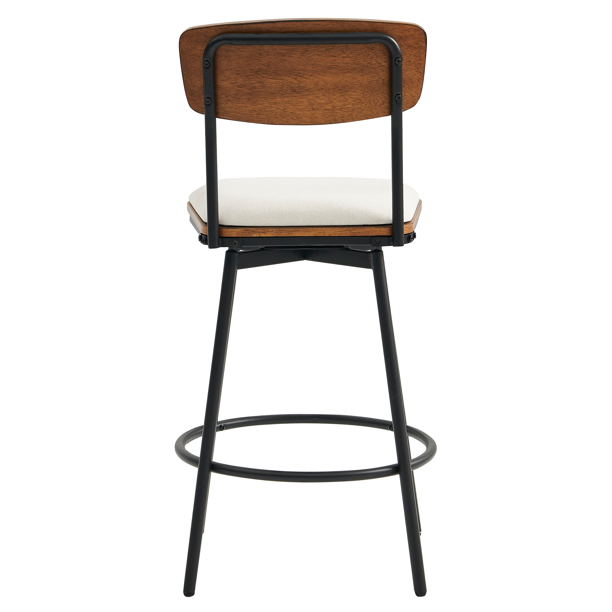 Spruce & Spring Counter Height Swivel Bar Stool with Wood Back and Metal Base Set of 2, White, Fabric
