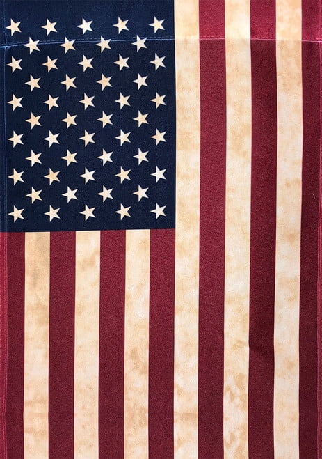 Briarwood Lane Tea Stained American House Flag + White Metal Flag Pole + Adjustable Bracket Set