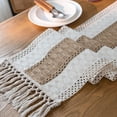 thumbnail image 3 of Table for Home Decor with Tassels 72 Inches Long Farmhouse Rustic Table Runner Cream & Brown Macrame Burlap Fall Table Decoration for Living Room Bridal Shower (12x72 Inches), 3 of 5