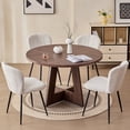 thumbnail image 5 of 5 Piece 47" Round Dining Room Table Set for 4, [Fanned Base] [1.38" Thick Top] Wood Kitchen Table with 4 White Chenille Dining Chairs, 5 of 10