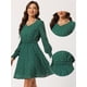 thumbnail image 2 of Vestido Allegra K de mujer de gasa con cintura fruncida y manga larga con estrellas brillantes Verde Oscuro XS, 2 of 6