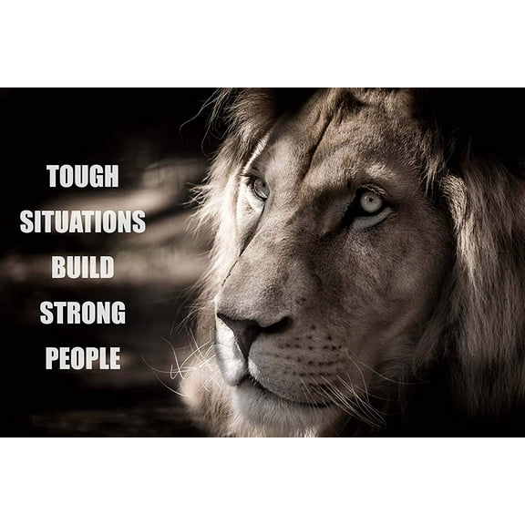 EzPosterPrints - Most Popular Lion Theme Quote Posters - Power Strength Brave Beast Motivational Quotes Poster Printing - Wall Art Print for Home Office - STRONG-PEOPLE - 18X12 inches