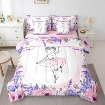 Erosebridal Floral Ballet Bedding Sets Twin Size,Dance Theme Comforter Sets with Sheets,Pink Purple Bed in a Bag Twin size,Microfiber Dreamy Bedroom Decorative,Reversible,7pcs