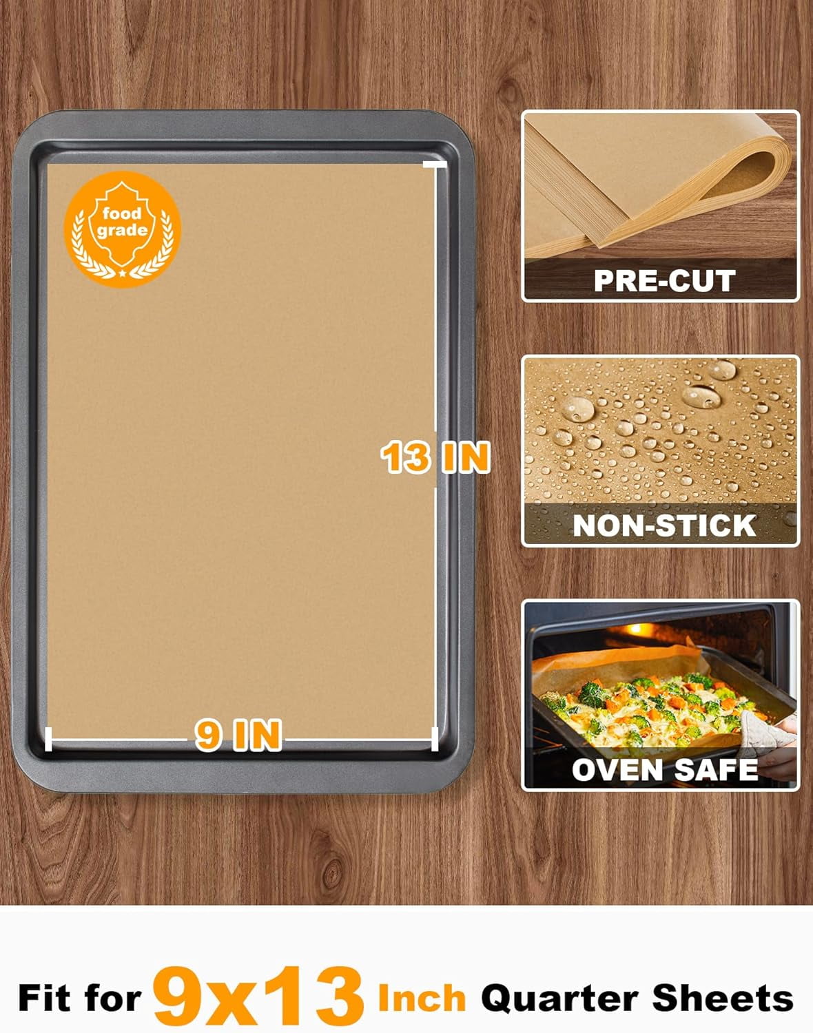 UniVerse  200 Pcs Parchment Paper Baking Sheets, 9x13 Inches Non-Stick Precut Baking Parchment, for Baking Grilling Air Fryer Steaming Bread Cup Cake Cookie and More (Unbleached)