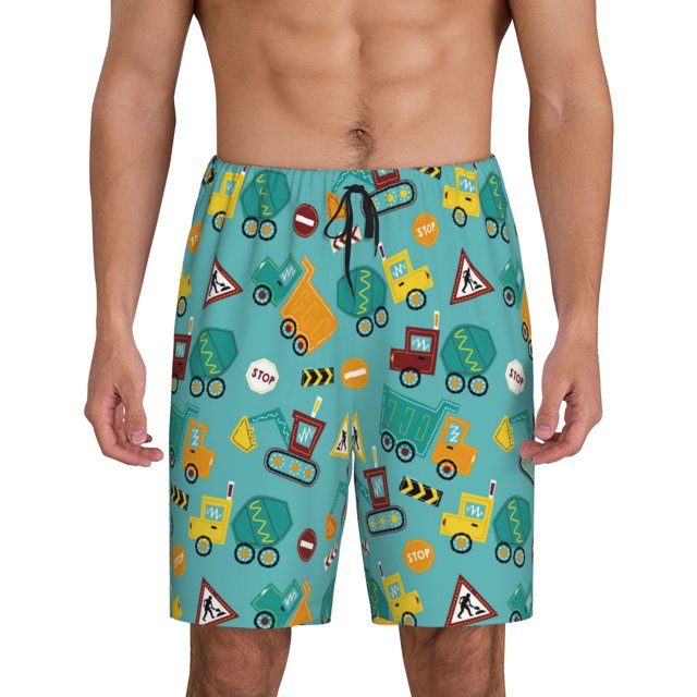 Balery Trucks And Excavators Pantalones cortos de pijama de punto de algodón para hombre con cinturilla y bolsillos-3X-Large