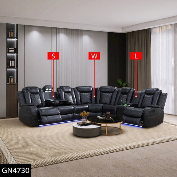 FUOROLA Power Recliner Faux Leather Sectional Sofa With Led, Cup Holder And Storage