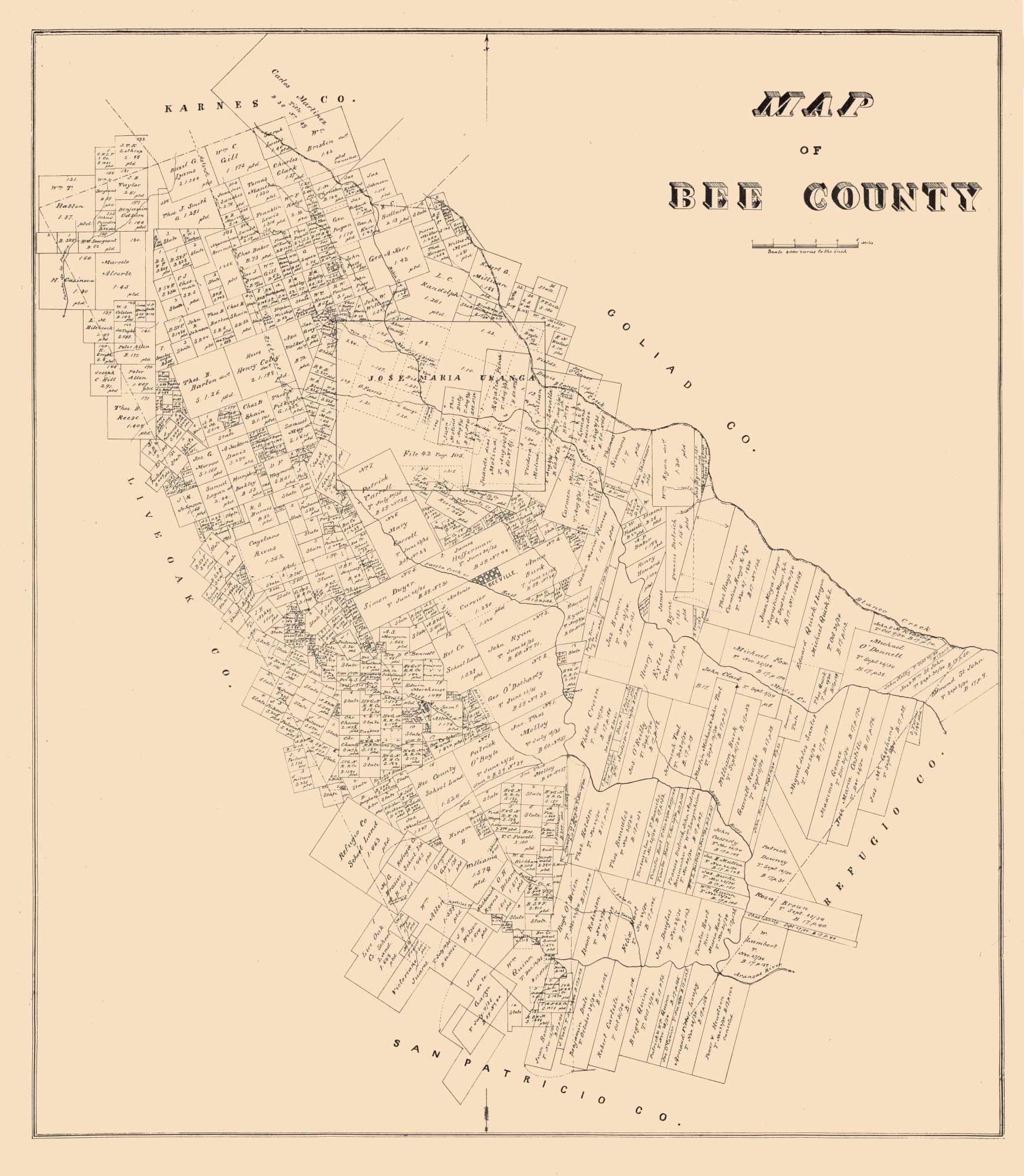 Bee County Texas General Land Office 1879 23.00 x 26.42 Matte Art