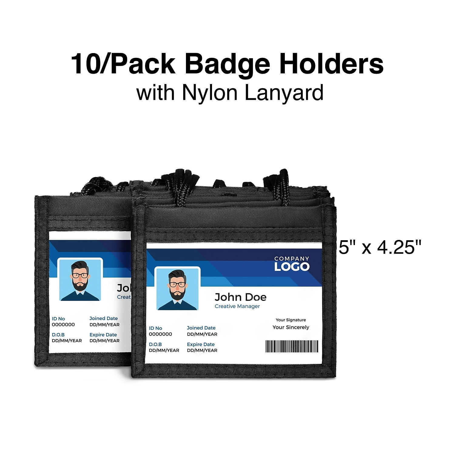 Staples ID Badge Holders with Lanyard Adjustable 48" Length Nylon Black/Clear 10/Pack (19939)