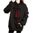 thumbnail image 2 of ICHUANYI Clearance Women's Christmas Red Plaid Print Loose Drop Shoulder Hoodie Plus Velvet Plus Size Sweatshirt Blouse(Black, L) ICHUANYI WER2023081503461, 2 of 3