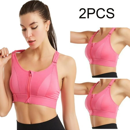 

2pcs/set Women s Sports Bra Adjustable Belt Front Zipper Yoga Running Vest Underwear