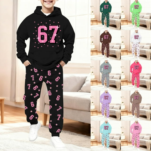 Zhanying 67 Hoodie Tracksuits Sets For Boys Girls Funny 67 Meme Sweatshirts With Sweatpants Sweatsuits 6 7 Ice Creams Drips Lounge Set