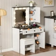 thumbnail image 6 of Linor 31.5" Makeup Vanity Desk with 2 Drawers, 2 Cabinets, 3 Color Lights, Mirror, 2 Power Outlet, Farmhouse White Vanity, Bedroom Vanity Desk for Women, Girls, White, 6 of 8