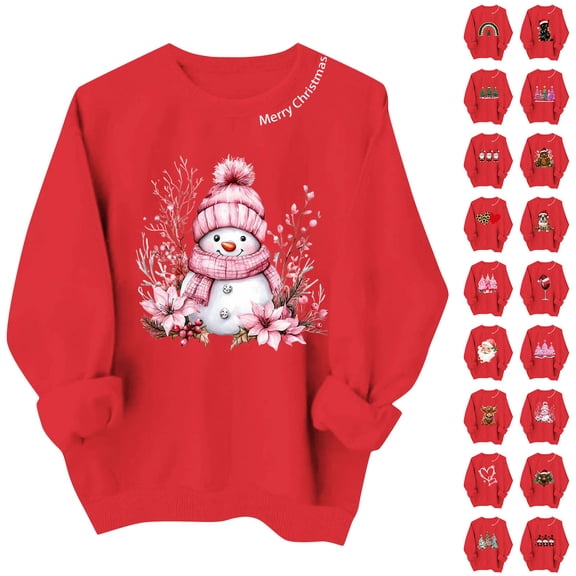 Jovrlynd Womens Christmas Sweatshirts Cute Snowman Long Sleeve Holiday Party Pullover, S-2XL