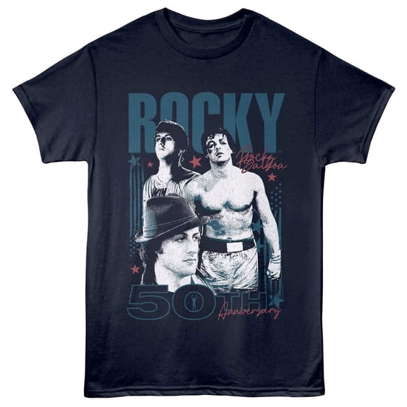 Rocky Balboa 50th Anniversary Men's T Shirt (Navy, AdultS)