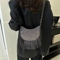 thumbnail image 3 of Bolso Bandolera Cuero Vintage Con Flecos Y para Mujer (gris), 3 of 6