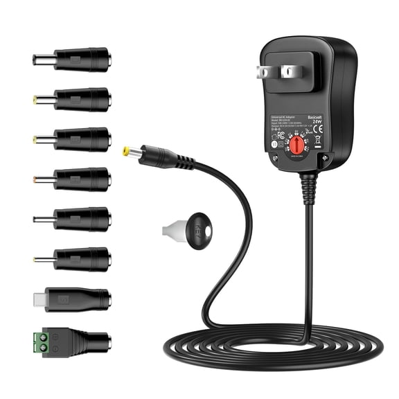 LujingZ 24W High - Efficiency Universal AC/DC Adapter - 3V to 12V Multi - Voltage, 2A Max Output, Regulated Switching Power Supply with 8 Round DC Plugs for LED Strip Lights, CCTV Cameras, Speakers &