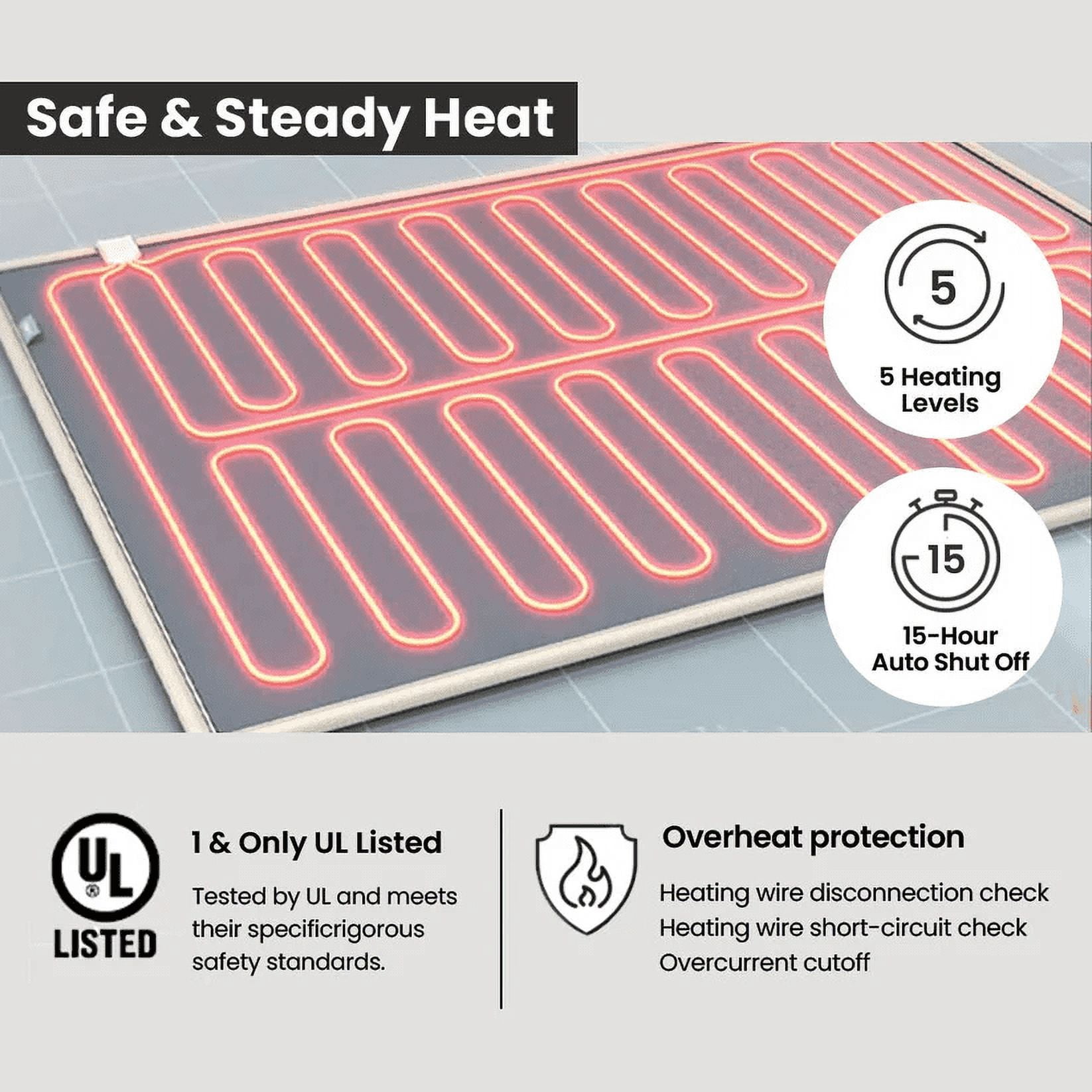ILWOUL Large Washable Electric Heating Pad Mat for Back Pain, Cramps Relief, Mattress. Auto 15 Hours Shut Off, Anti-Electrical Radiation, Cotton Material, UL Listed (Duo)