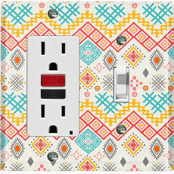 Metal Light Switch Plate Outlet Cover Ethnic Aztec Tribal Pattern SFR051
