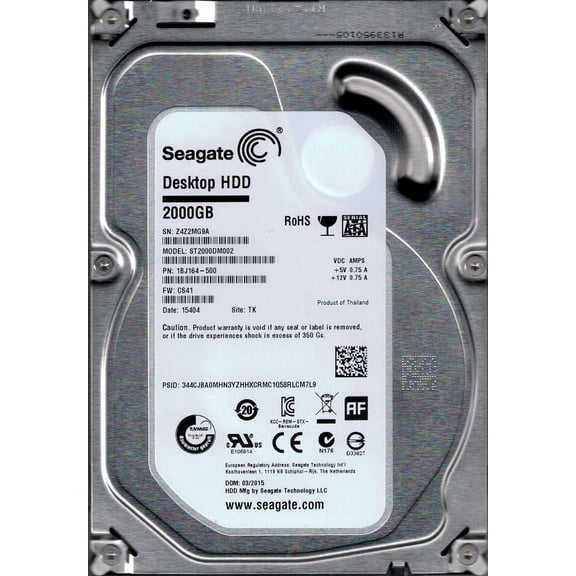 ST2000DM002 P/N: 1BJ164-500 F/W: CS41 TK Z4Z Seagate 2TB