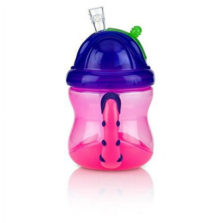 Nuby Two-Handle No-Spill Flip N' Sip Straw Cup, 8 Ounce, Red with Blue