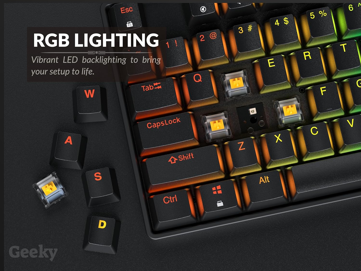 Geeky GK80 TKL Tenkeyless | Hot Swappable Mechanical Gaming Keyboard | 87 Keys Multi Color RGB LED Backlit for PC / Mac Gamer | ANSI US American Layout ( Black , Mechanical Brown )