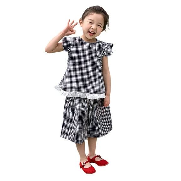 MIXUE Toddler Girls Outfit Sets Summer Plaid Print Crew Neck Sleeveless Vest Tops And Shorts Casual Party Cute Sportwear,Black,2-3 Years