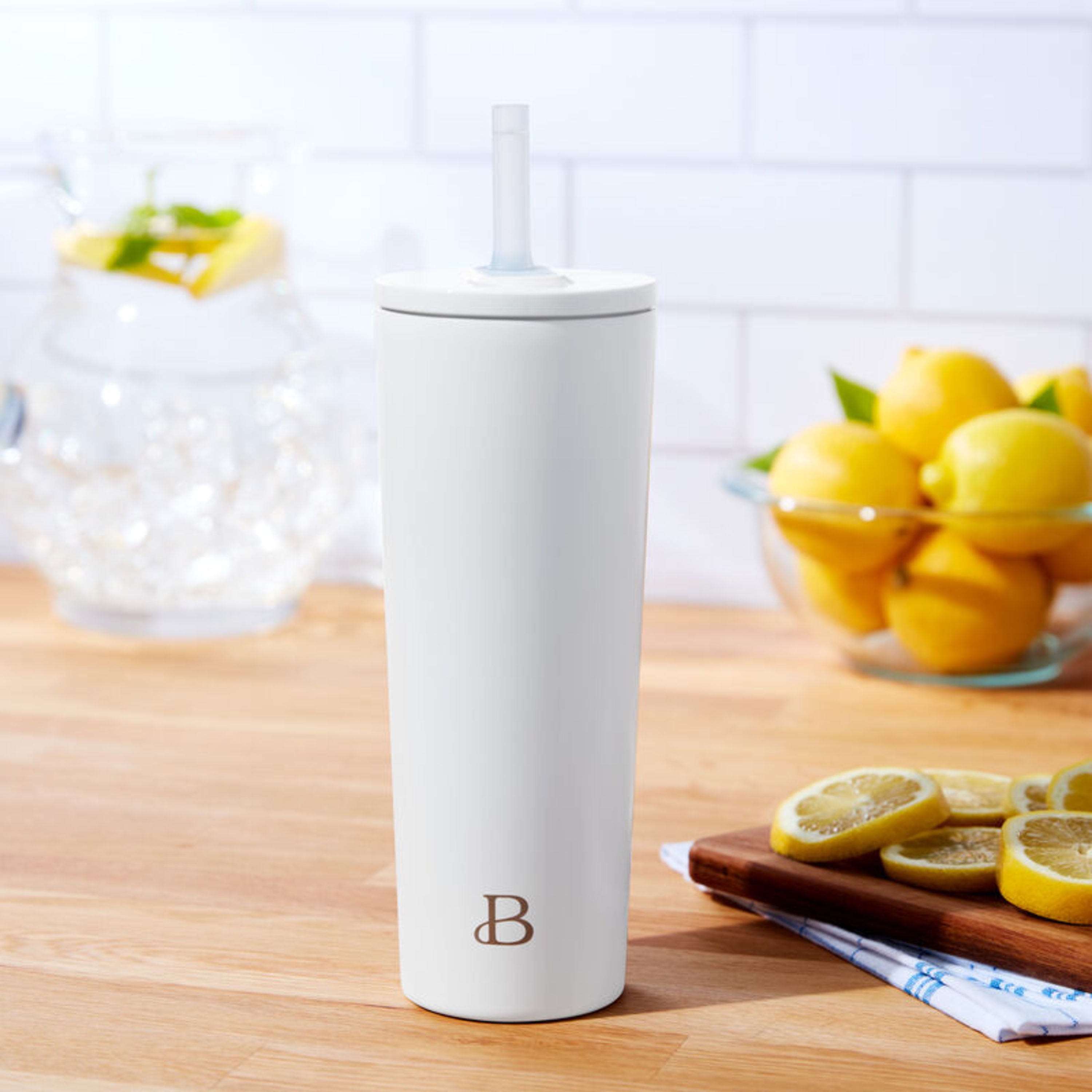 Beautiful 24oz No Drippy Sippy Stainless Steel Tumbler With Straw, White