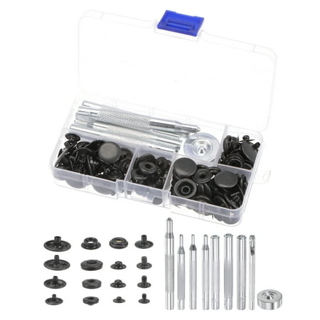 

Snap Fasteners Kit 4 Type Metal with 9 Setter Tools & Box Black 40 Sets