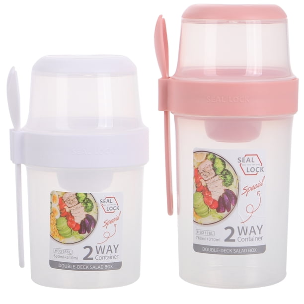 2 vasos de desayuno para llevar, recipientes portátiles para ensaladas, recipientes para aderezo con cuchara, vasos reutilizables para parfait con tapas para almuerzo, desayuno y refrigerios